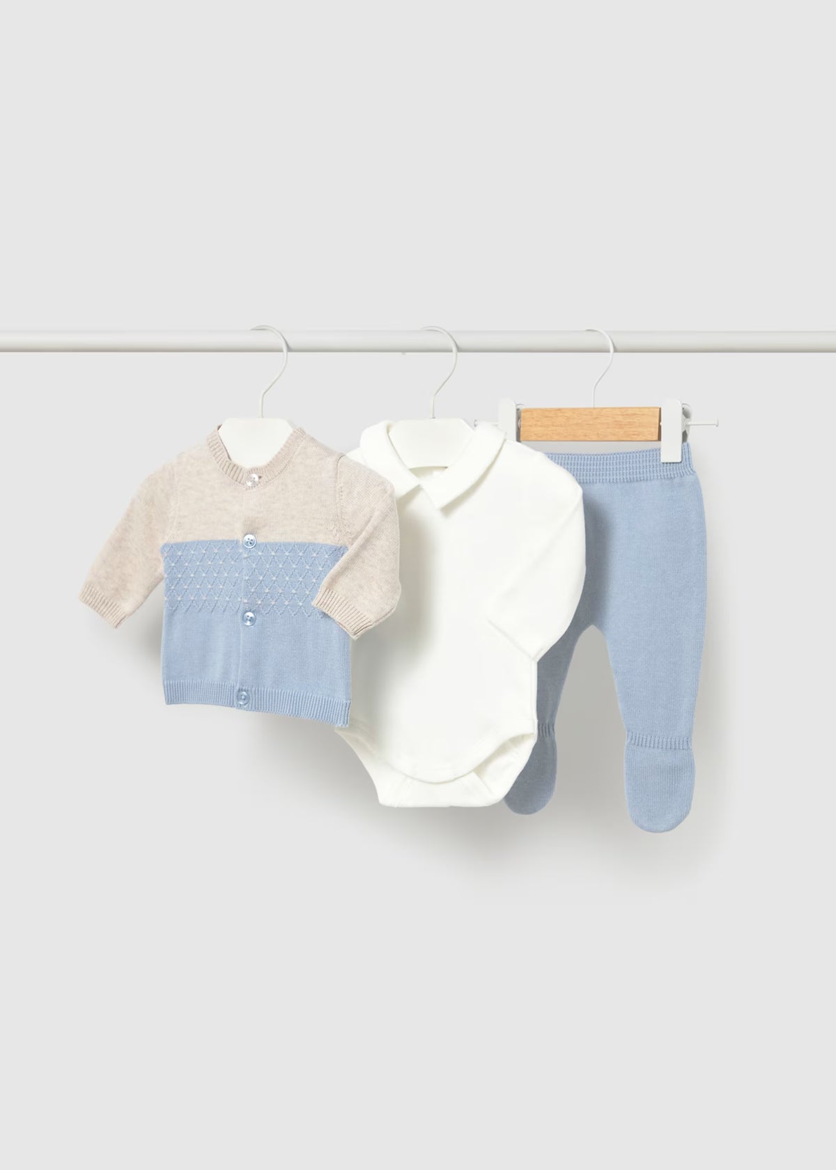 Conjunto 3 piezas suéter azul recién nacido