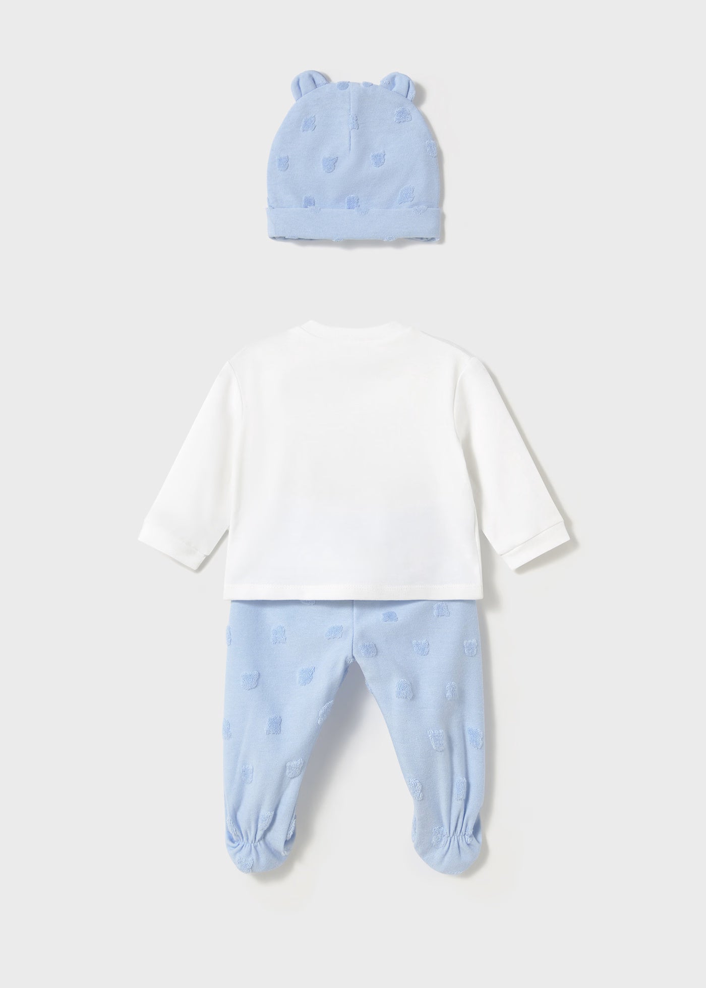 Conjunto 3 piezas azul cielo con gorro recién nacido