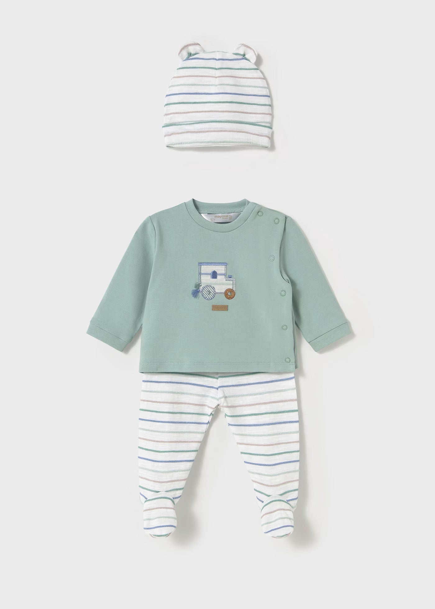 Conjunto 3 piezas verde con gorro recién nacido
