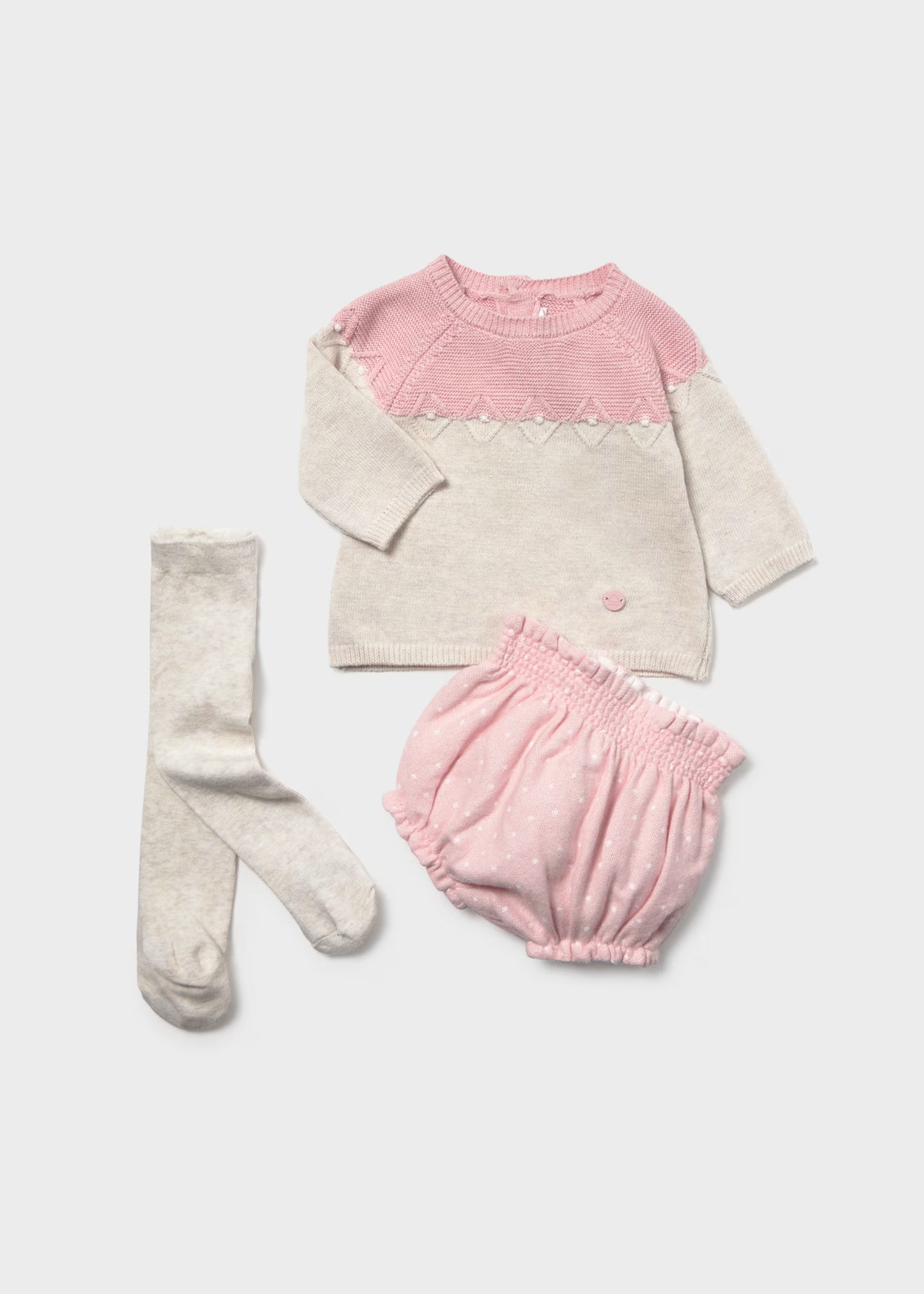 Conjunto 3 piezas suéter rosa recién nacida