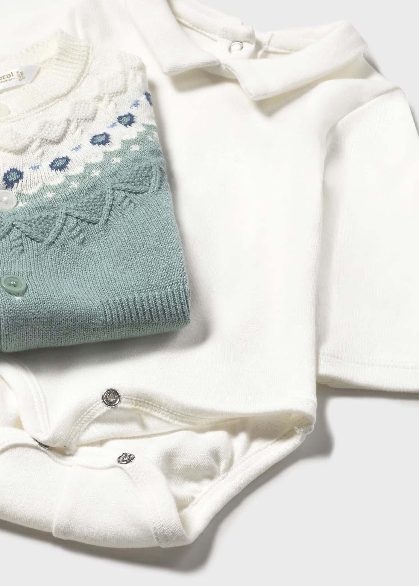 Conjunto 3 piezas tricot verde aqua recién nacido