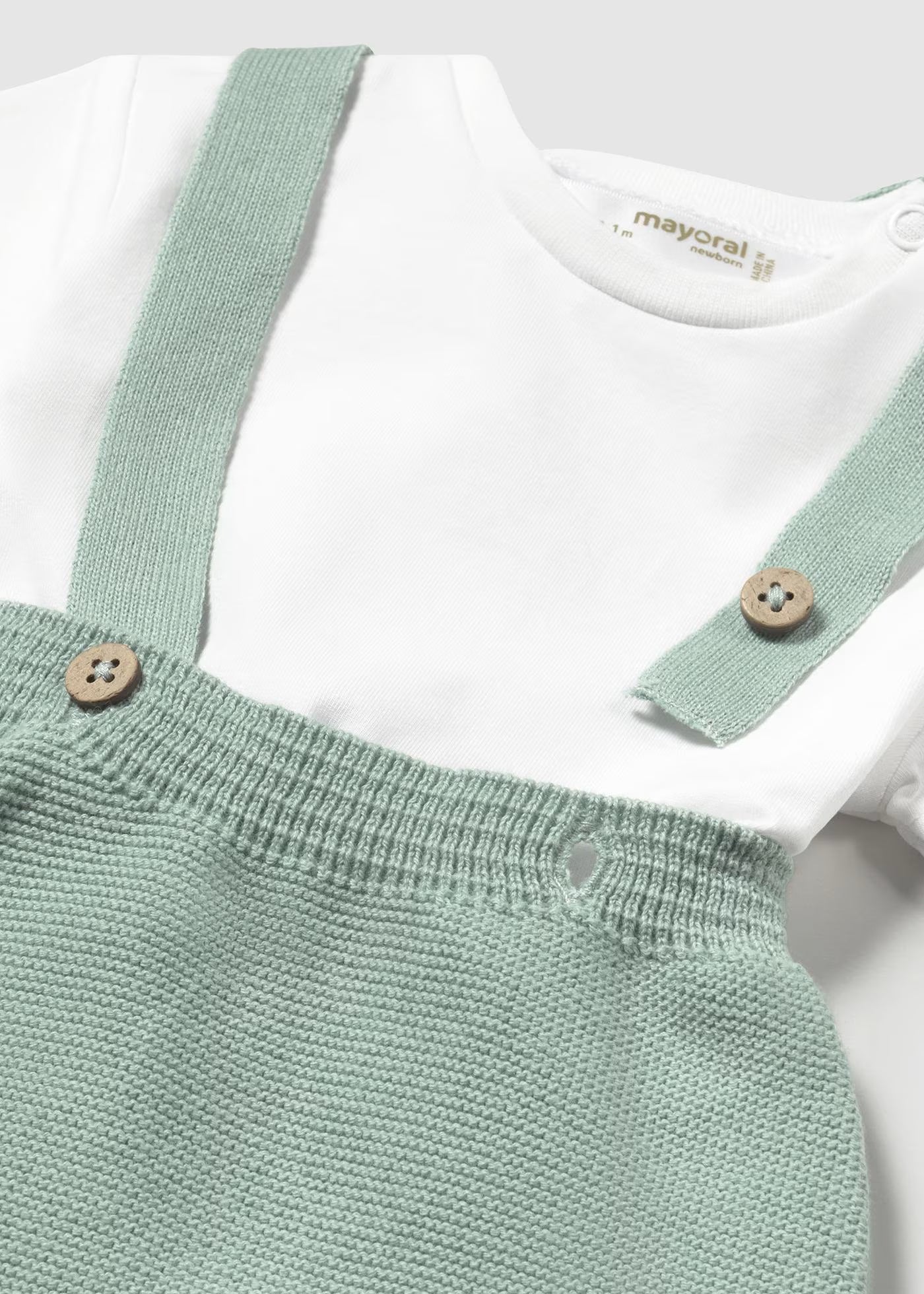 Conjunto 3 piezas short tricot menta recién nacido