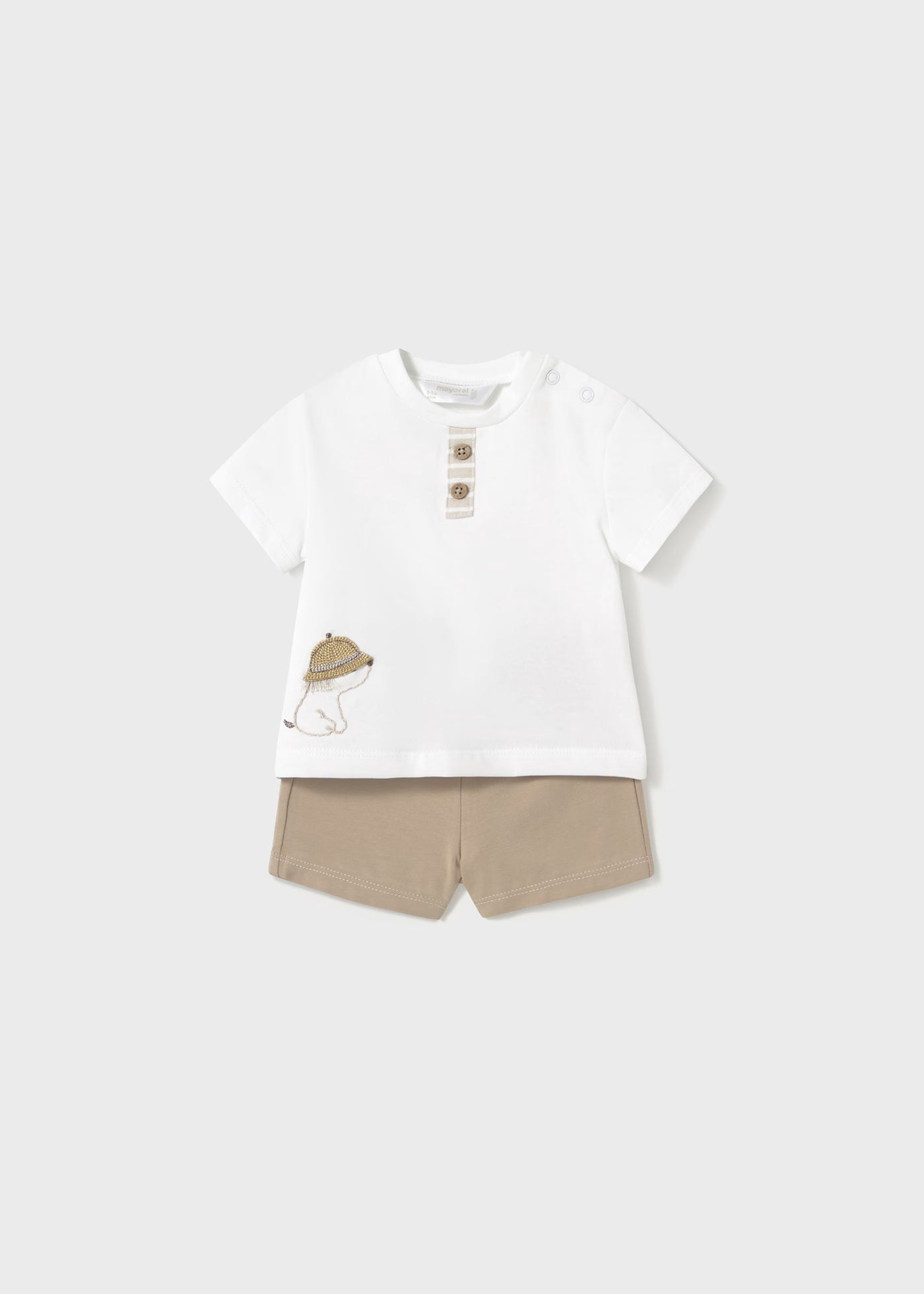 Conjunto 4 piezas short beige recién nacido