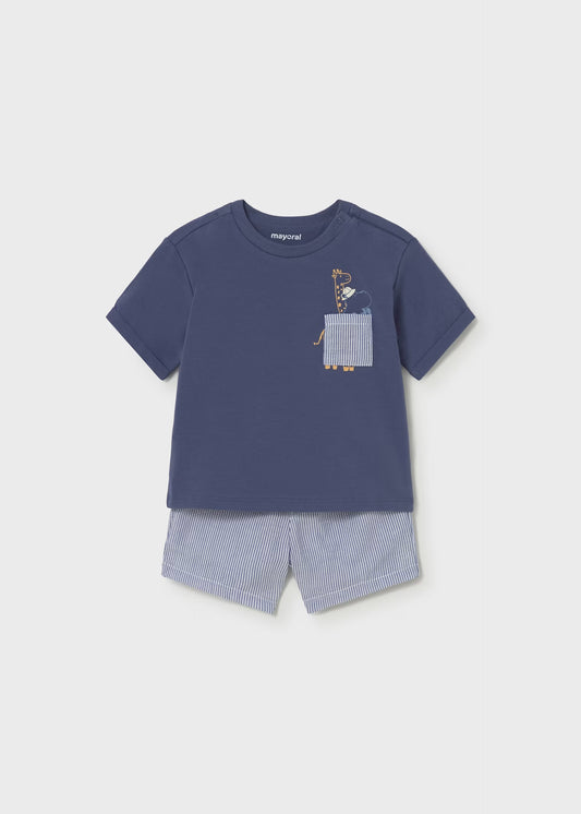 Conjunto bermuda y playera azul bebé niño
