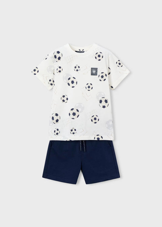 Conjunto short y playera estampada fútbol mini niño