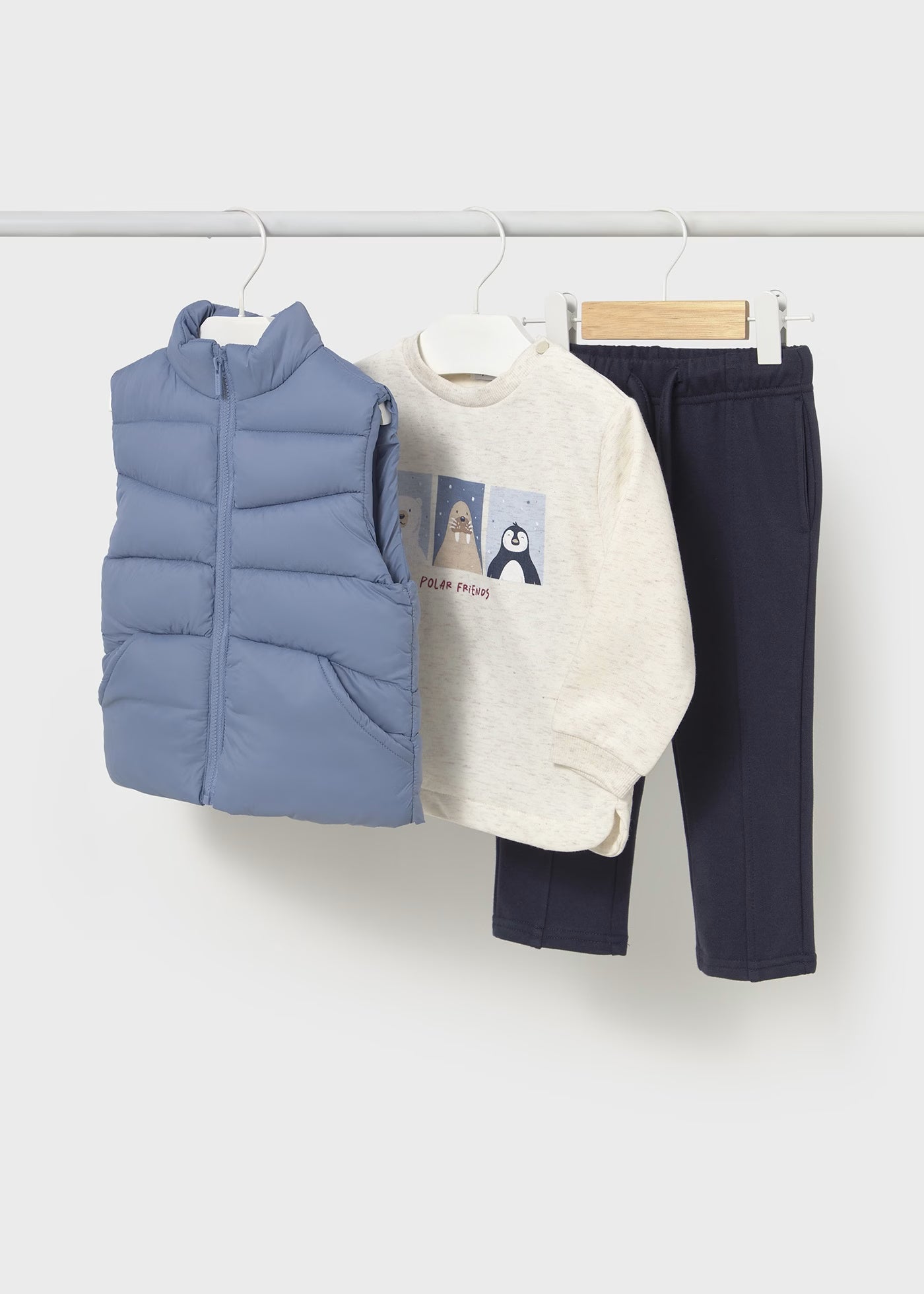 Conjunto chaleco 3 piezas azul bebé niño