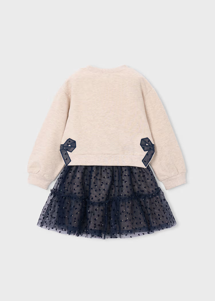 Conjunto sudadera con falda tul azul marino mini niña