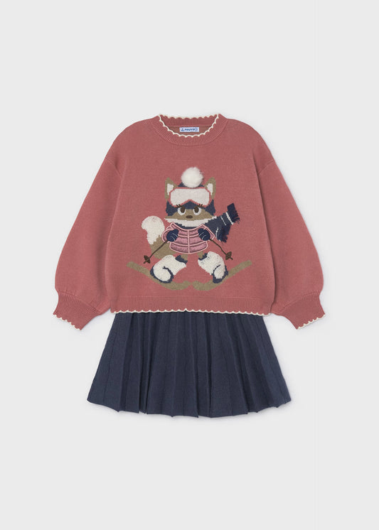 Conjunto suéter jacquard con falda tricot mini niña