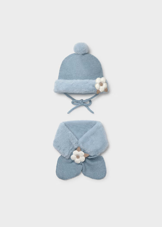 Set gorro y bufanda azul bebé niña