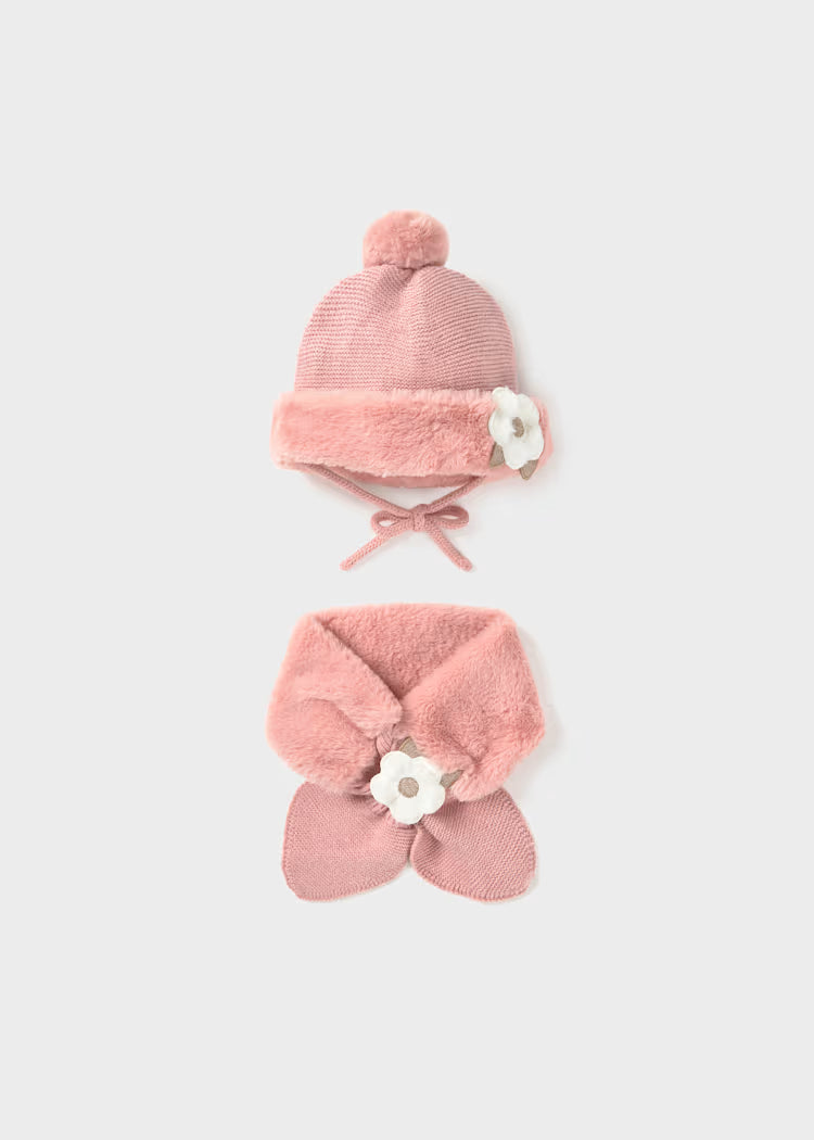 Set gorro y bufanda rosa bebé niña