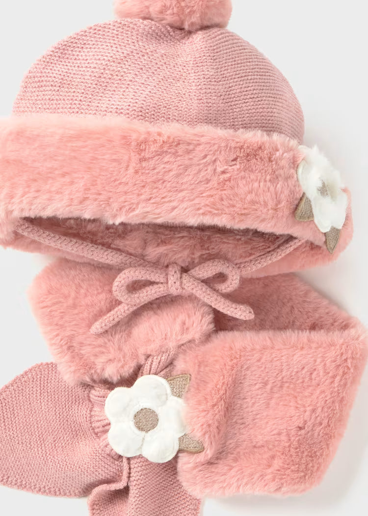 Set gorro y bufanda rosa bebé niña