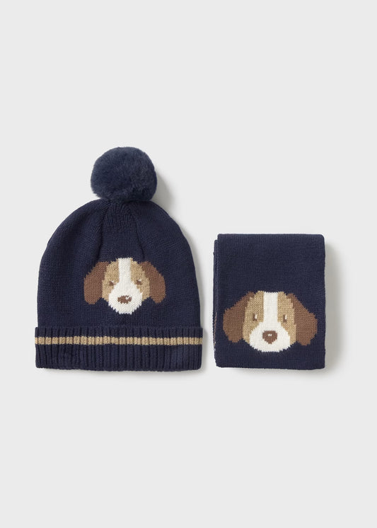 Conjunto gorro y bufanda perrito azul marino bebé niño