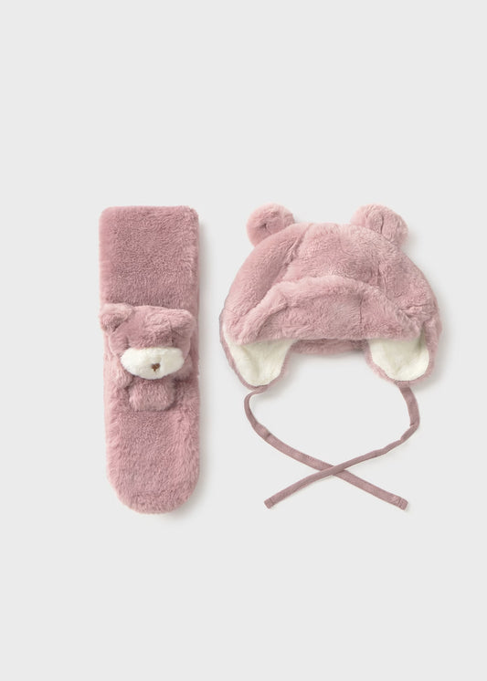 Conjunto gorro y bufanda pelo bebé niña