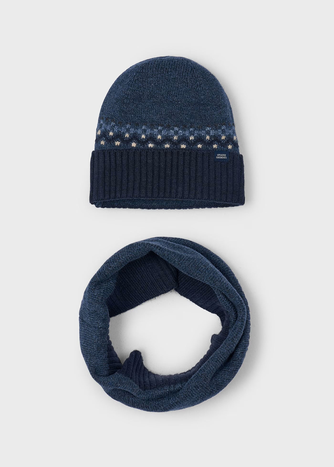 Conjunto gorro y cuello azul mini niño
