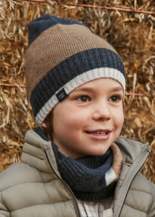 Conjunto gorro y cuello beige mini niño