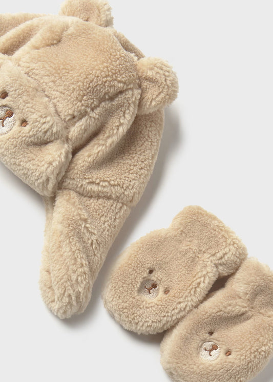 Conjunto gorro y guantes oso bebé niño