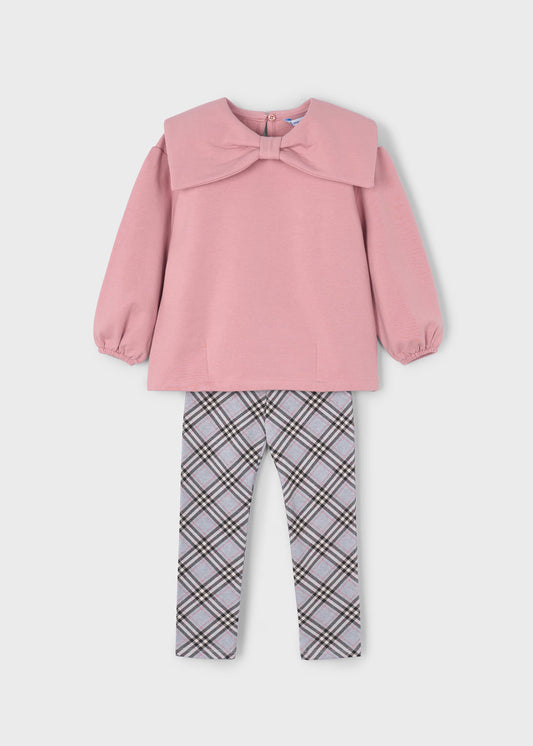 Conjunto legging cuadros y sudadera mini niña
