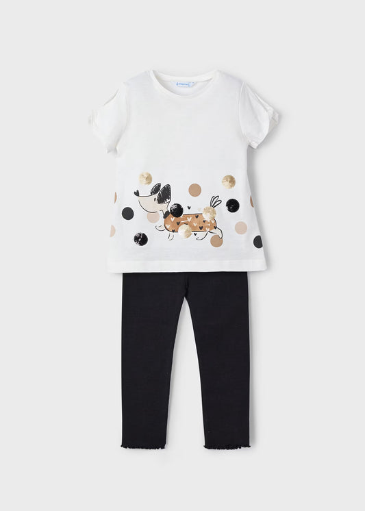 Conjunto blusa con leggings negro canale mini niña