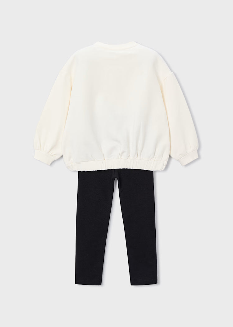 Conjunto legging y sudadera moño mini niña