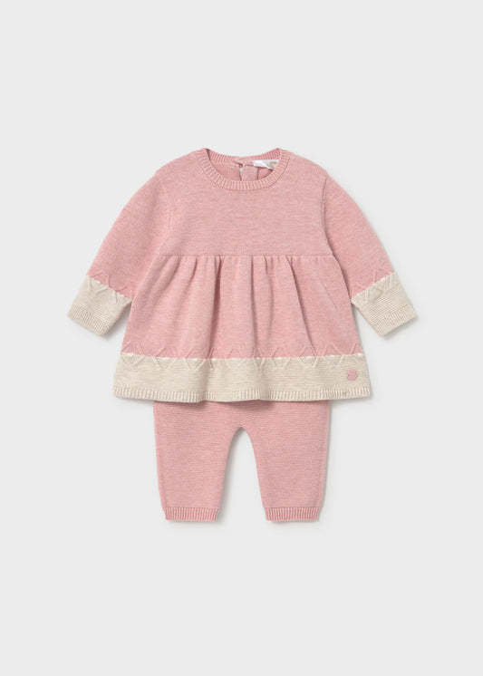 Conjunto legging y vestido rosa recién nacida