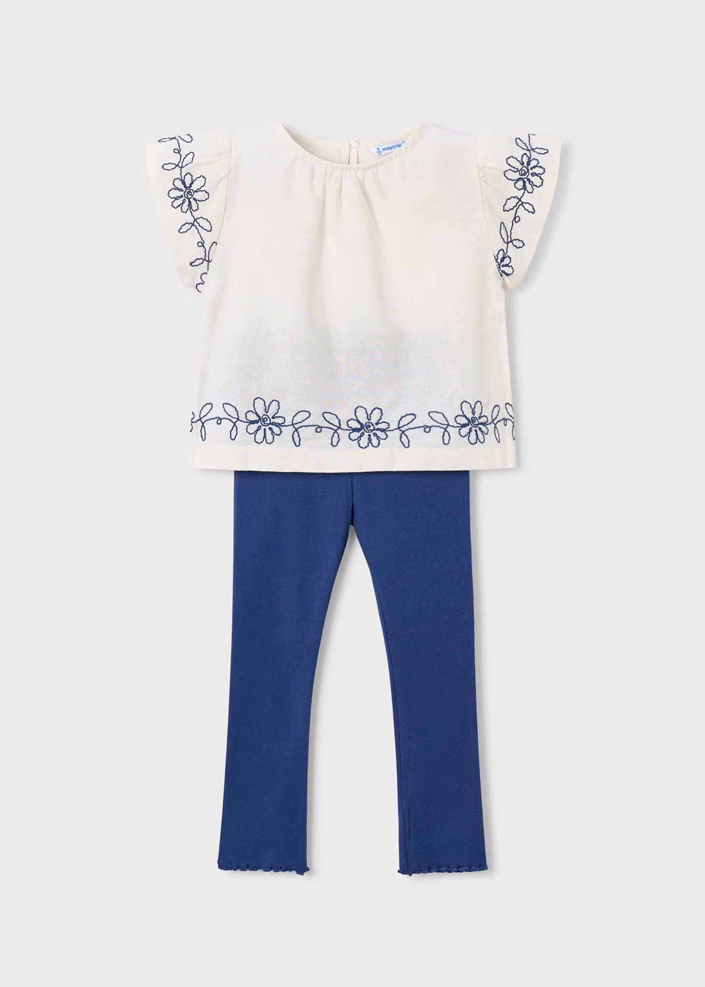 Conjunto leggings y playera con flores bordadas mini niña
