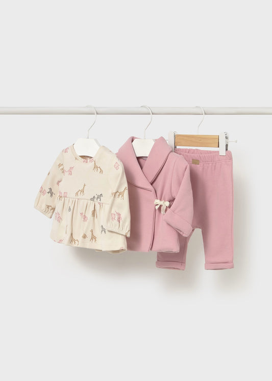 Conjunto pantalón 3 piezas rosa recién nacida