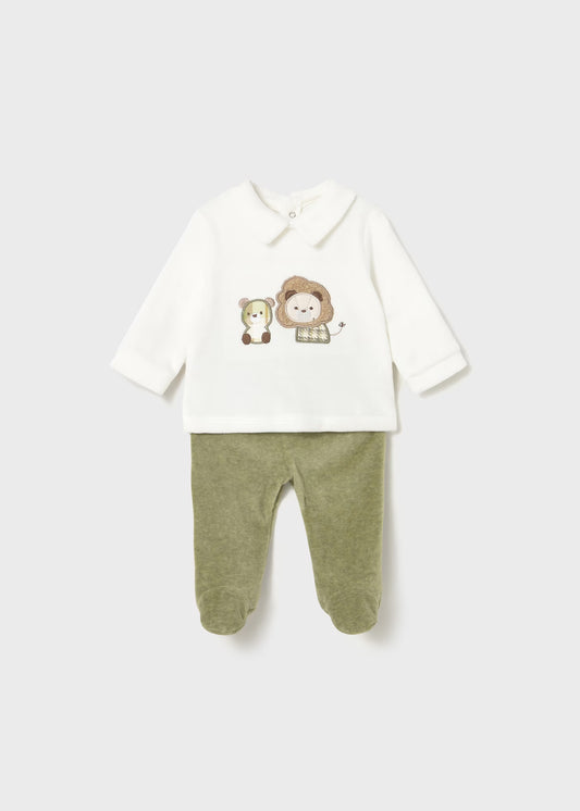 Conjunto pantalón tundosado verde recién nacido