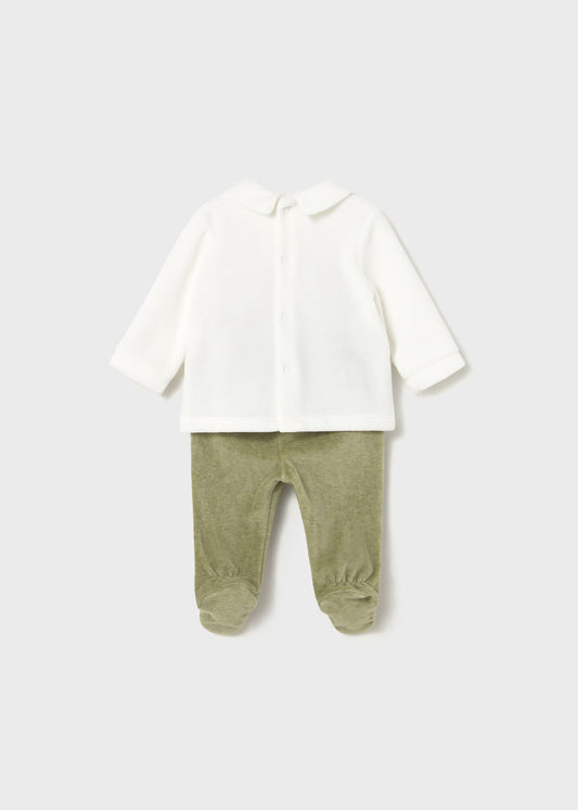 Conjunto pantalón tundosado verde recién nacido