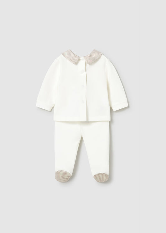 Conjunto pantalón y playera con bordado osito recién nacido