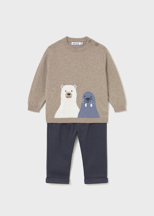 Conjunto pantalón y suéter oso polar bebé niño