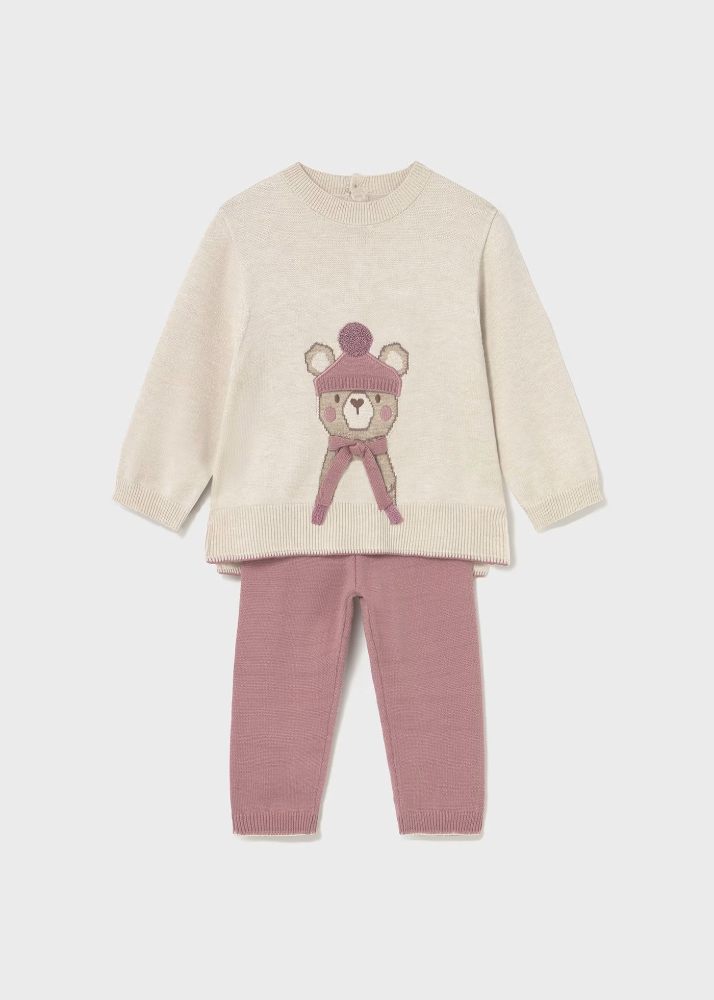 Conjunto rosa osito pantalón y suéter bebé niña