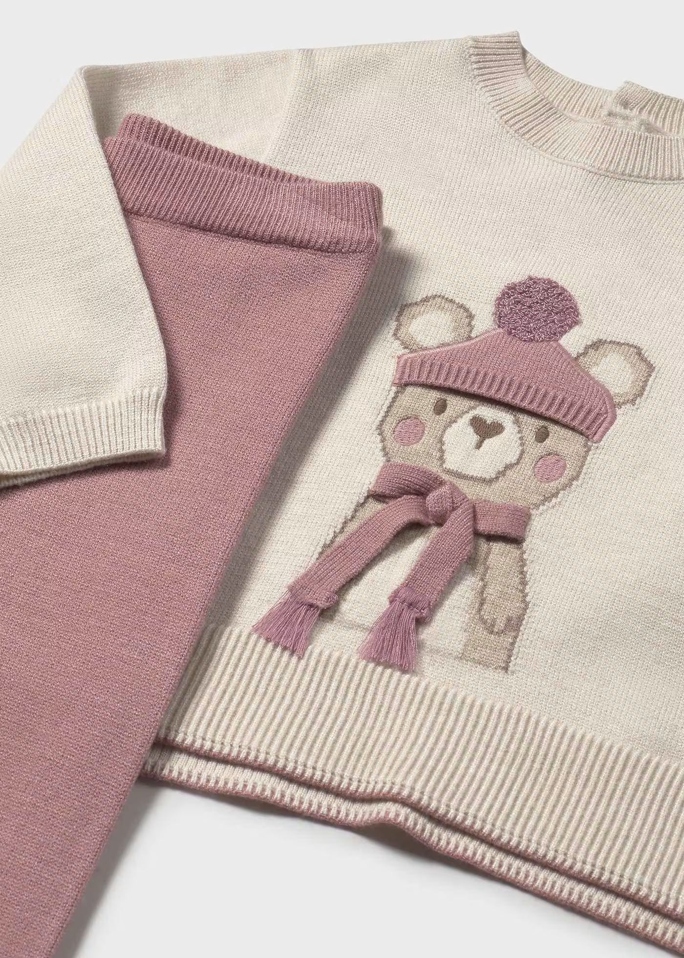 Conjunto rosa osito pantalón y suéter bebé niña