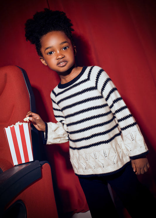 Conjunto pantalón y suéter rayas mini niña