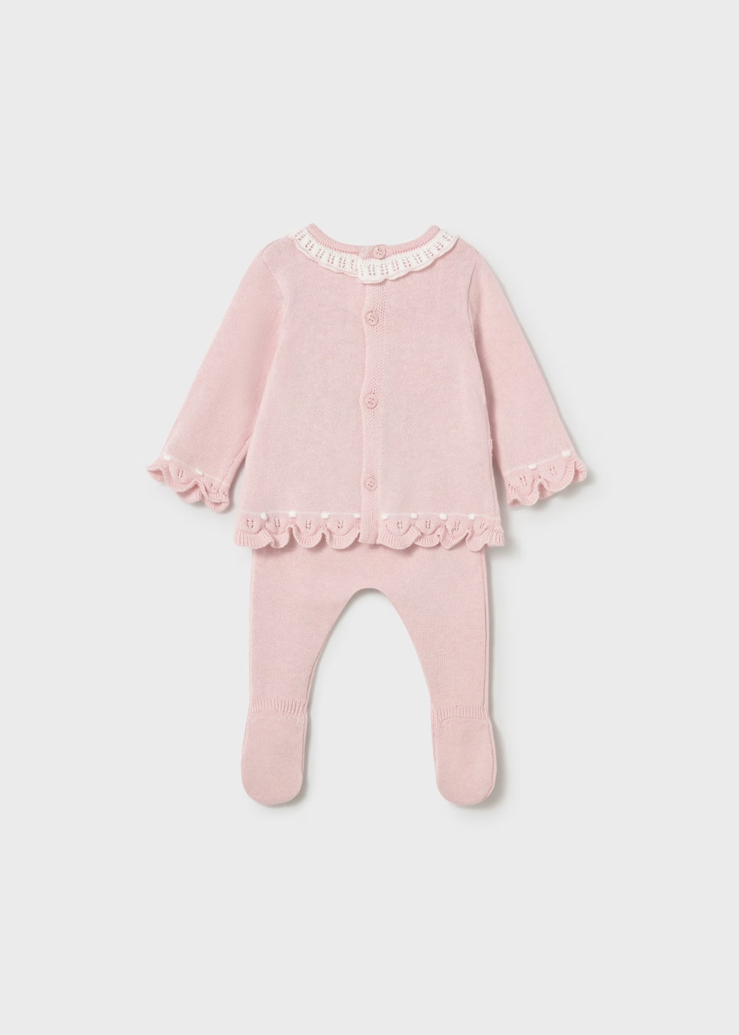 Conjunto rosa pantalón y suéter tricot recién nacida
