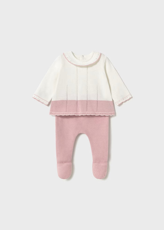 Conjunto tricot 2 piezas rosa recién nacida
