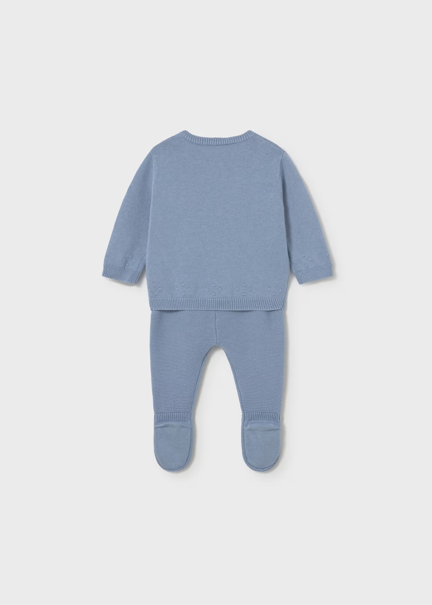 Conjunto pantalón y suéter tricot azul recién nacido