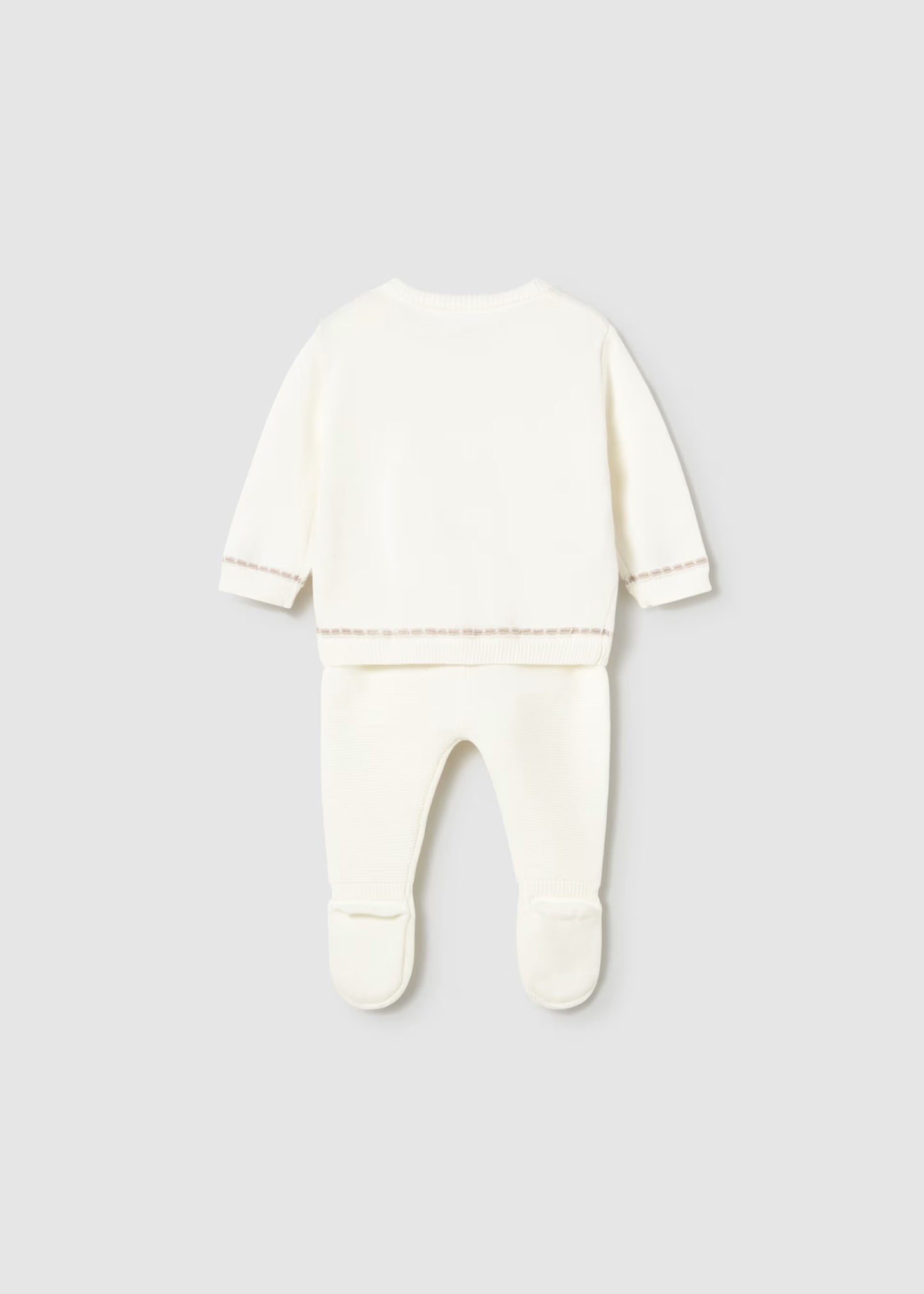 Conjunto pantalón y suéter tricot blanco cerámica recién nacido