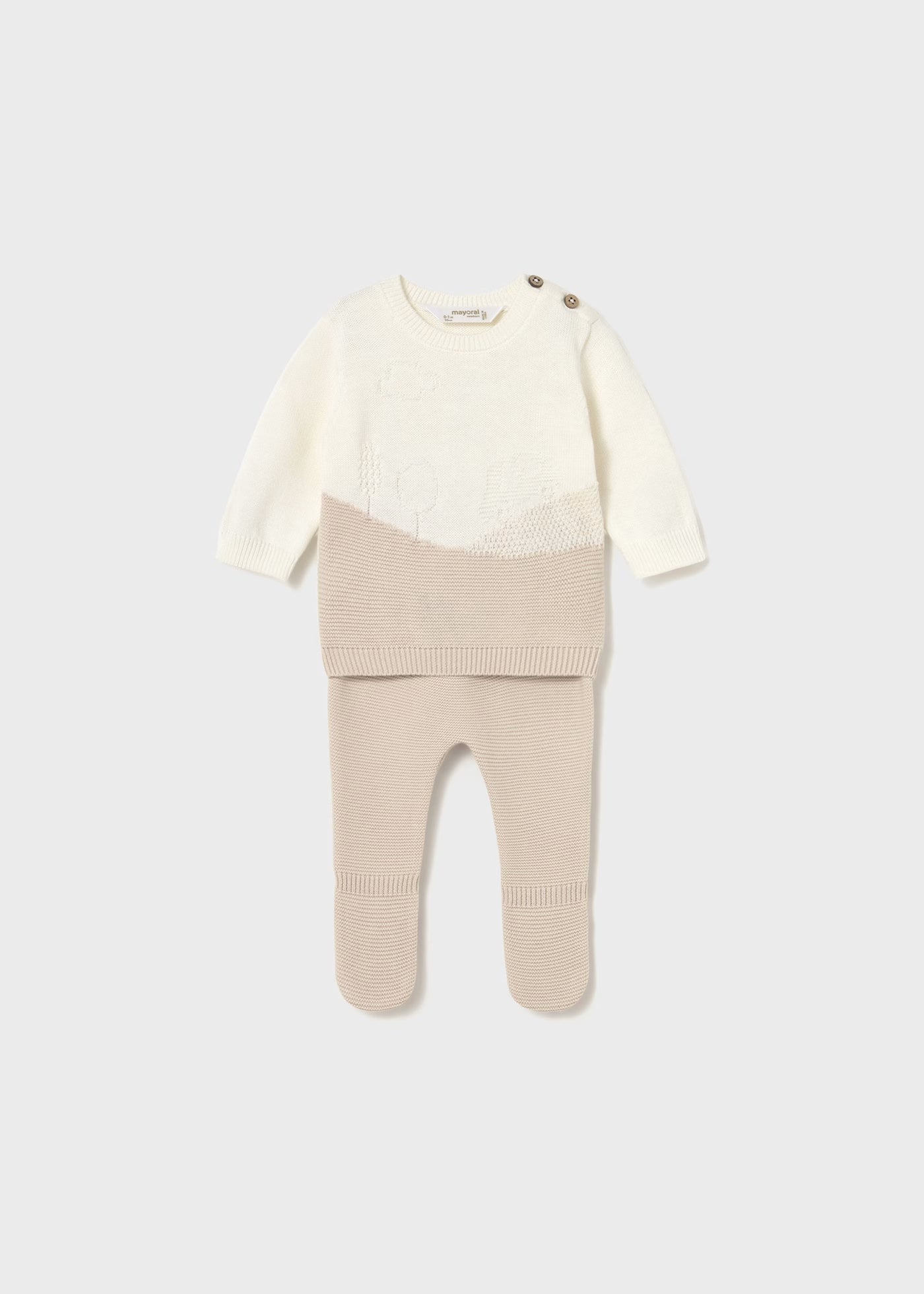 Conjunto pantalón y suéter tricot beige recién nacido