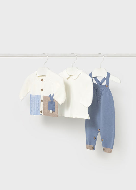 Conjunto peto 3 piezas azul recién nacido