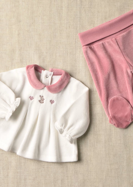 Conjunto tundosado pantalón y blusa rosa recién nacida