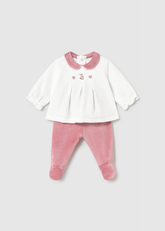 Conjunto tundosado pantalón y blusa rosa recién nacida