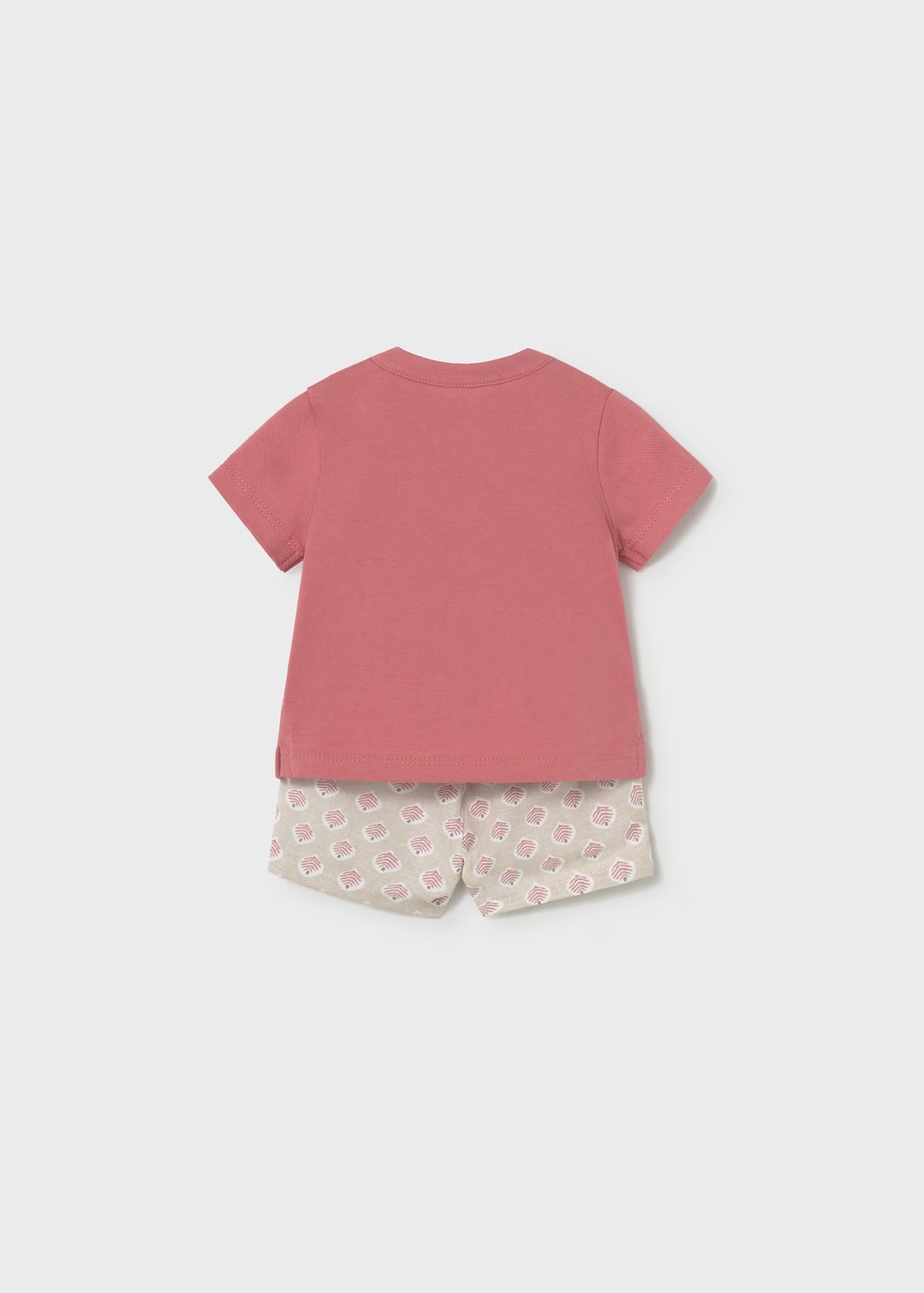 Conjunto short estampado y polo terracota recién nacido