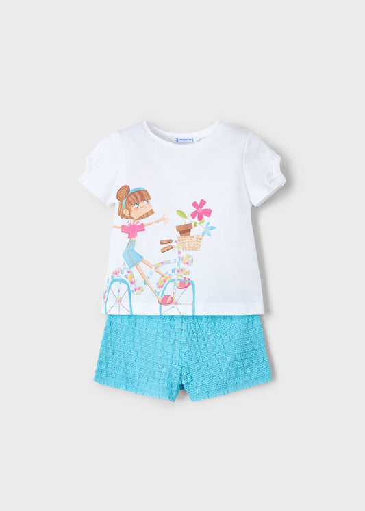 Conjunto blusa con short azul mini niña
