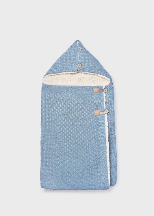 Saco bebé tricot azul con borrega recién nacido