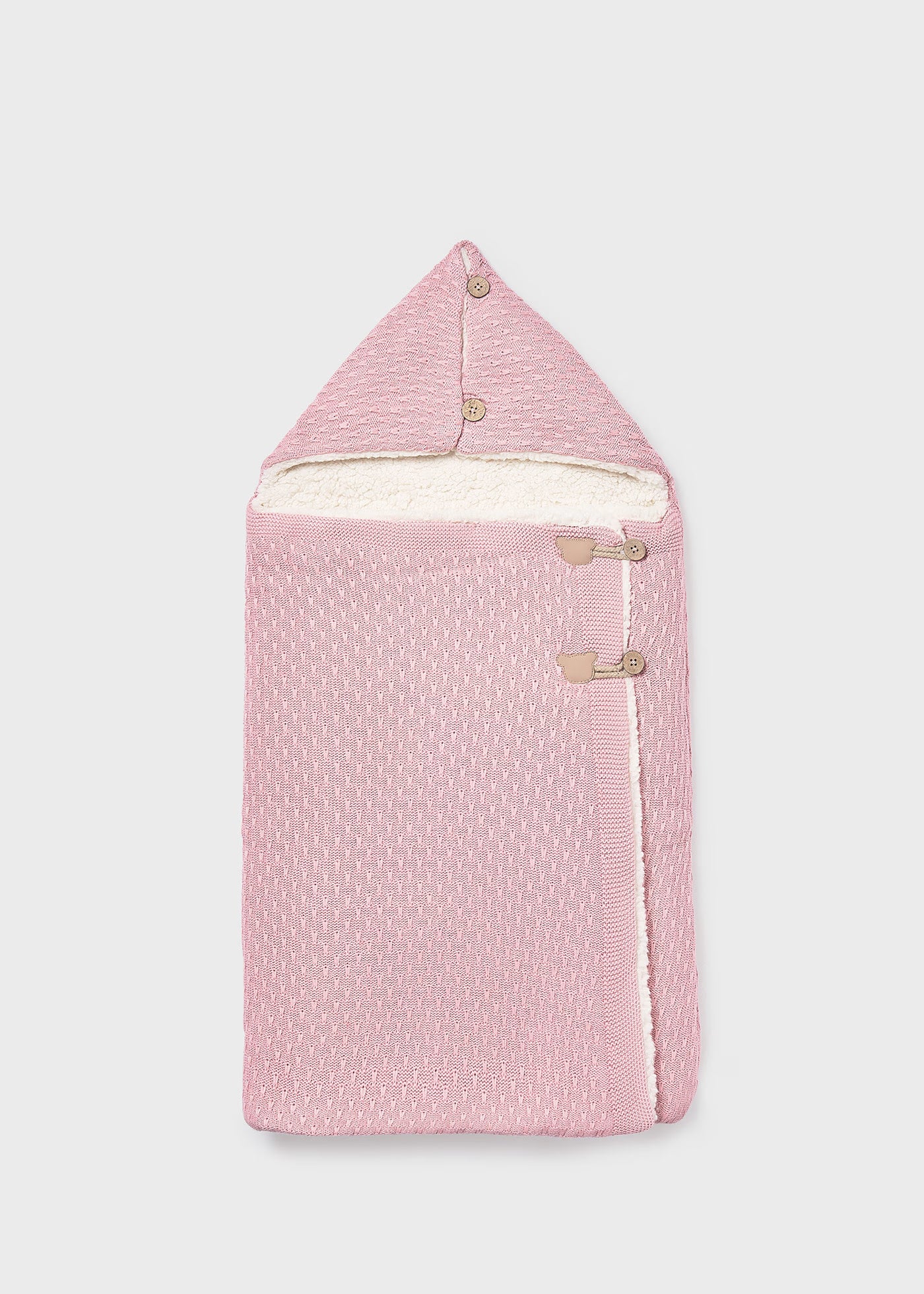Saco bebé tricot rosa con borrega recién nacido