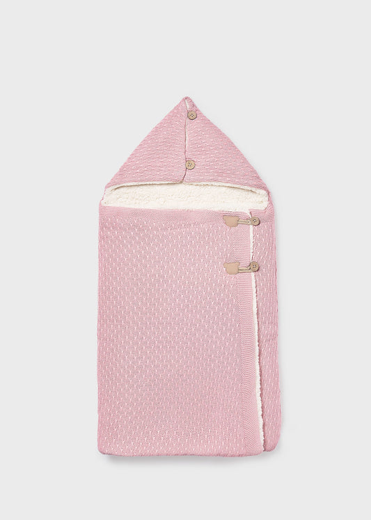 Saco bebé tricot rosa con borrega recién nacido