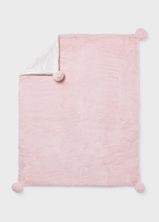 Manta pelo pompones rosa recién nacida