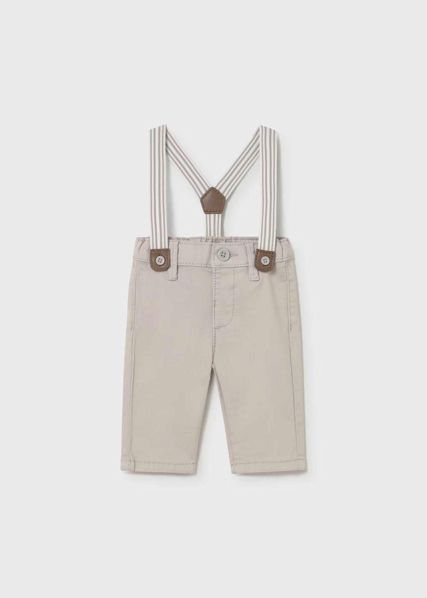 Pantalón largo beige con tirantes recién nacido