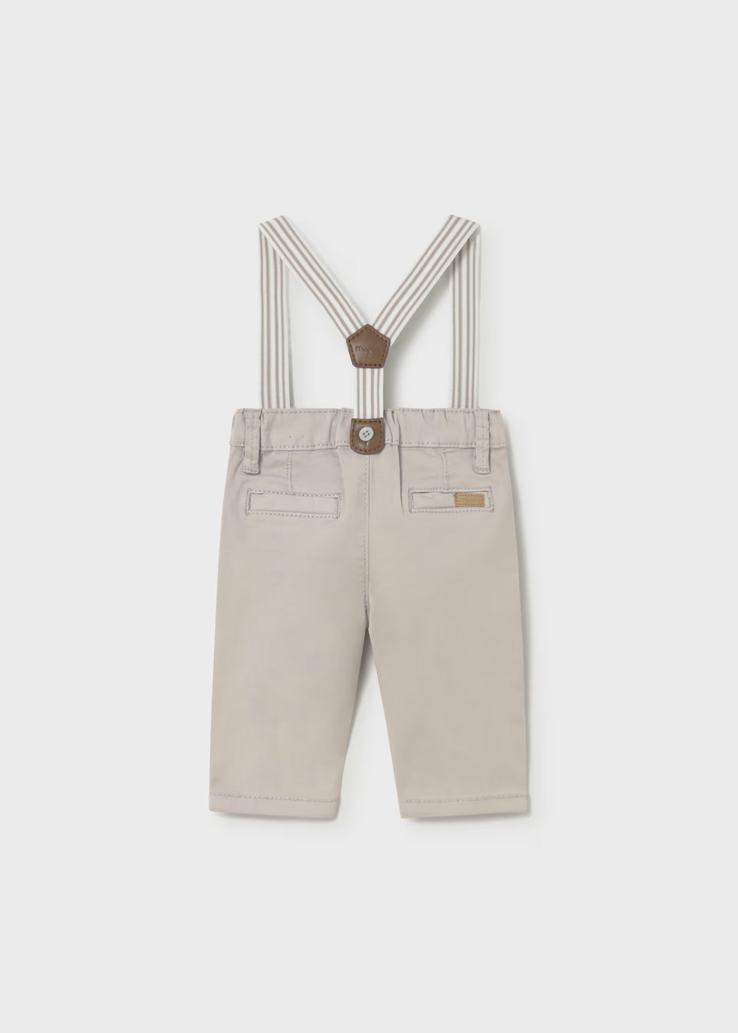 Pantalón largo beige con tirantes recién nacido