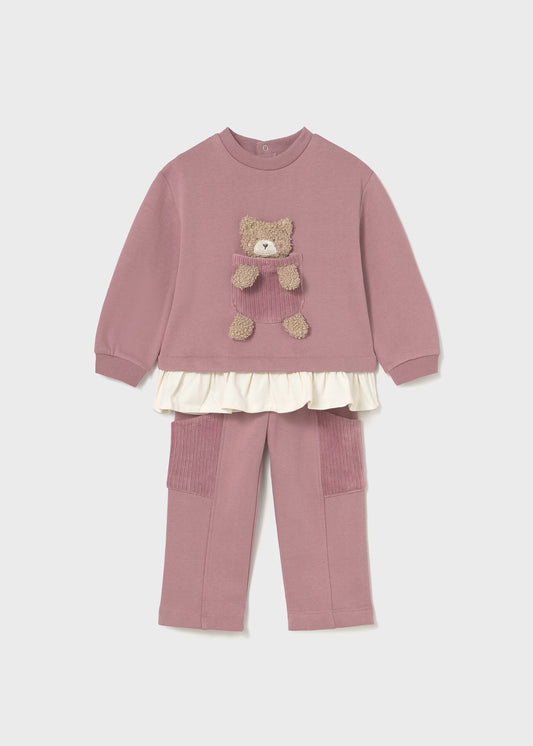 Conjunto de pants rosa osito bebé niña